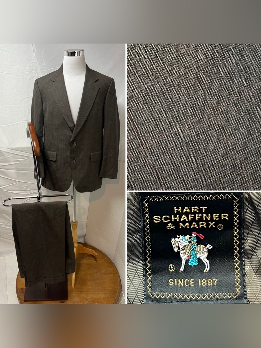 Hart Schaffner Marx Men's 42R Blazer 35x30 Pants Vintage Brown Plaid Suit